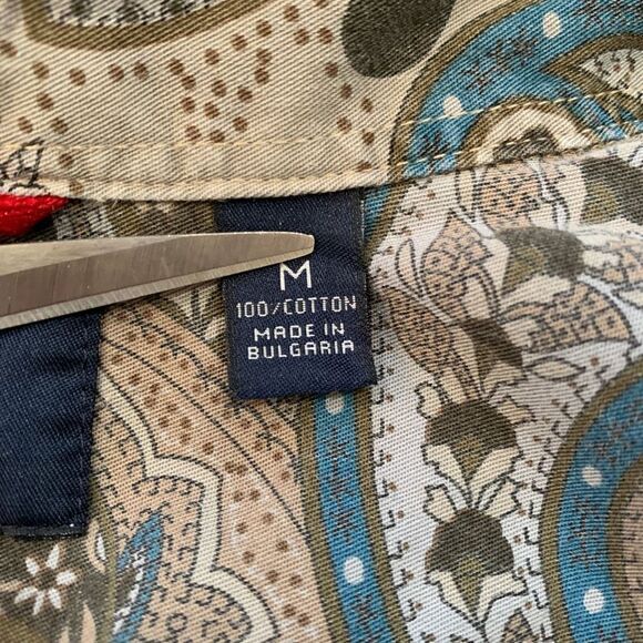 Vintage Y2K Hilfiger Shirt Blue Paisley Print Button Down Long Sleeve Cotton - Picture 12 of 13